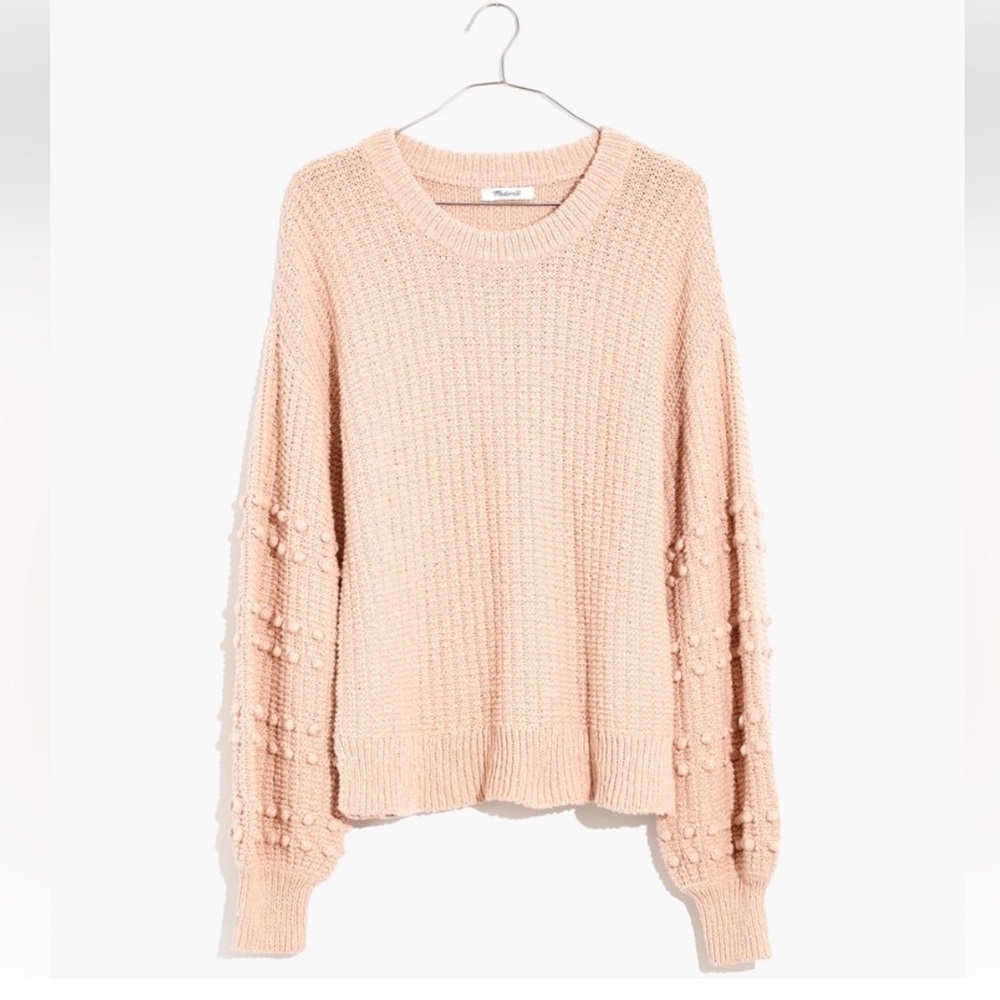 Madewell Avalon Pink Bobble Sleeve Crewneck Knit Sweater Size S
